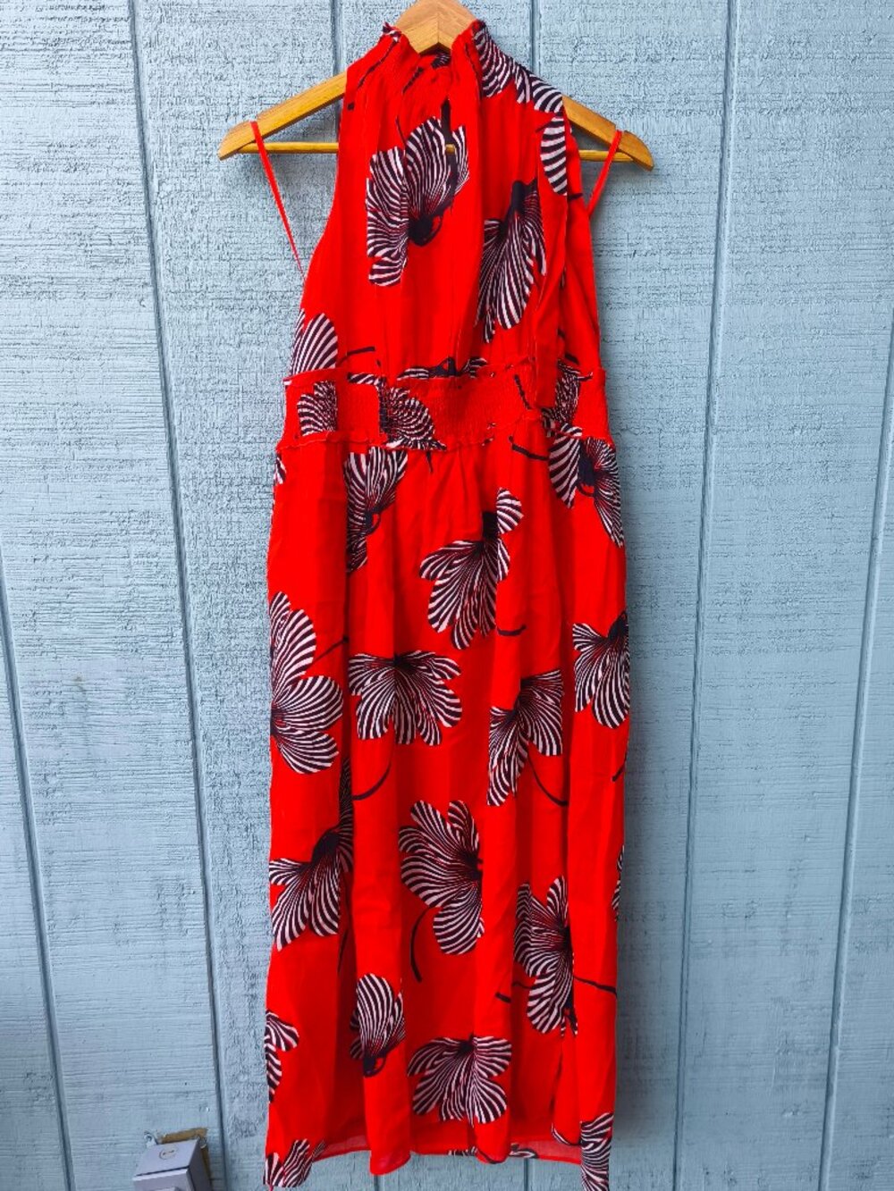 Ann Taylor Ramie Cotton Keyhole Halter Neck Maxi Dress sz 16P Orange Tropical